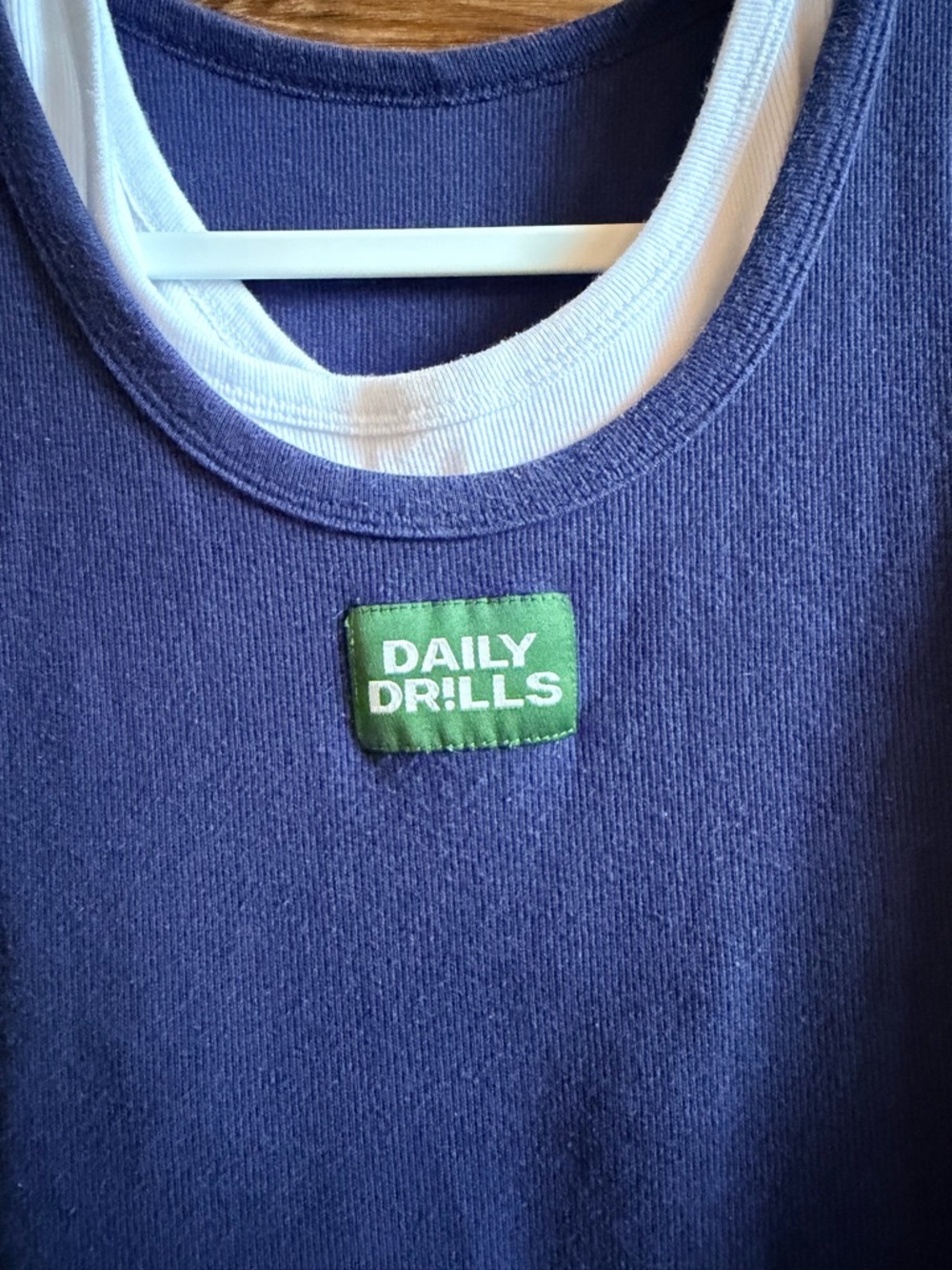 Daily Drills Navy Tank Top with White Trim and Green Logo. Size M/L - Picture 2 of 9